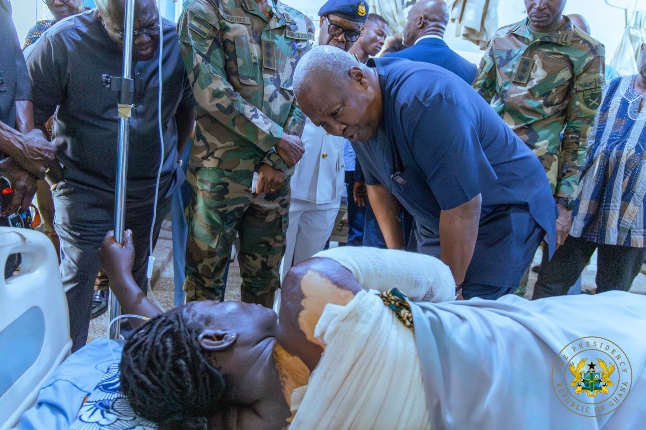 John Dramani Mahama visits survivors of the Burkina Faso terrorist attack receiving treatment at the 37 Military Hospital.