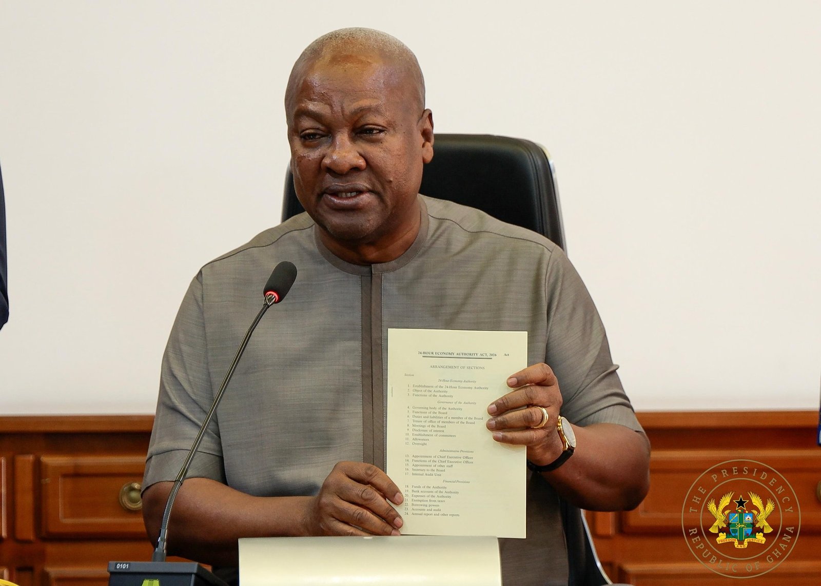 President Mahama has signed the 24-Hour Economy Authority Bill into law.